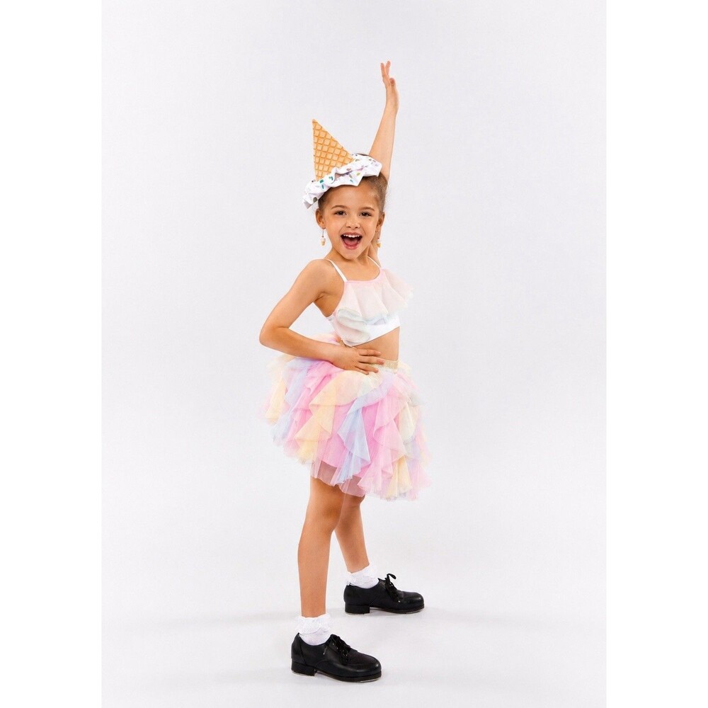 Girls Large Pastel Rainbow Skirt Purple Tutu Matching Bra top and Cone Hat
